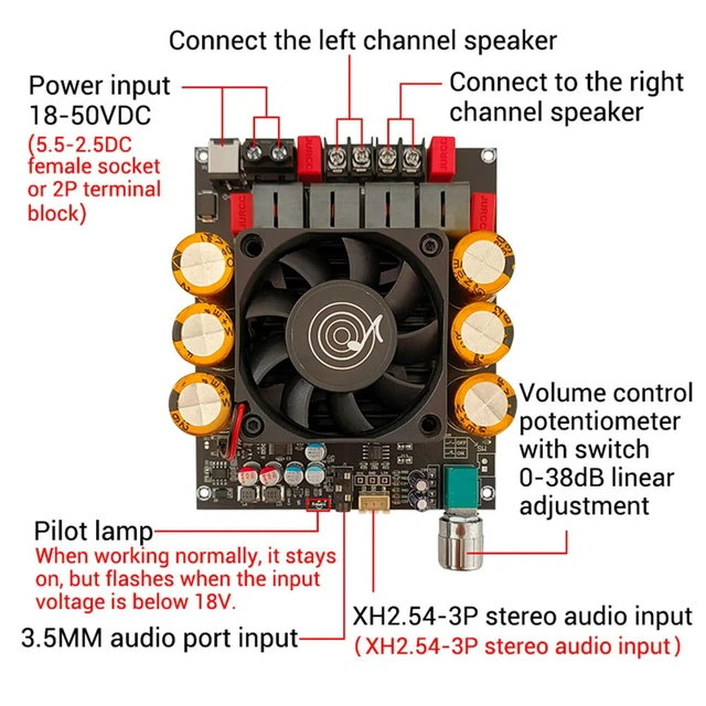 Alt view image 5 of 6 - DC 18-50V ZK-6002 Pure Post Amplifier Board 2.0 Stereo With High And Low Frequency Modulation 600W+600W Amplifier Chip TPA3255