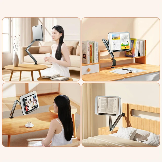 Alt view image 5 of 6 - Desk Clamp Book Stand for Reading Adjustable Cookbook Stand Reading Book Bracket for Laptop Recipe Textbook