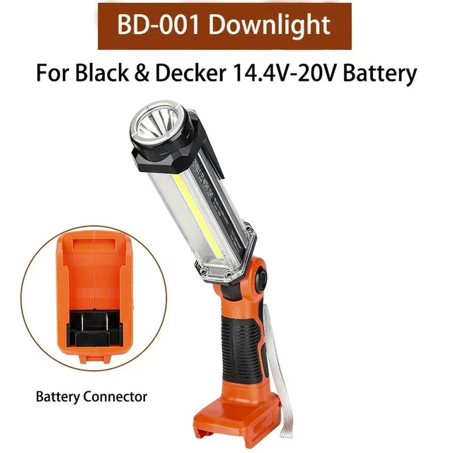 Alt view image 4 of 6 - Outdoor Flashlight Camping Light Rechargeable LED Work Light for Black & Decker 20V Li-Ion with Hook