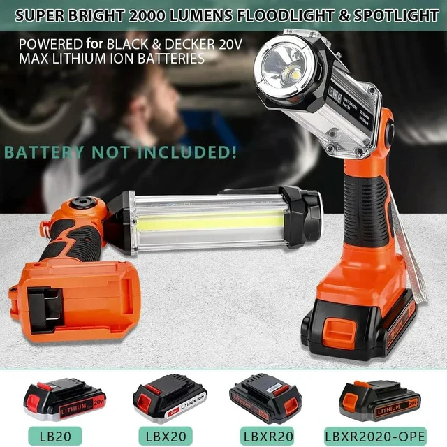 Alt view image 6 of 6 - Outdoor Flashlight Camping Light Rechargeable LED Work Light for Black & Decker 20V Li-Ion with Hook