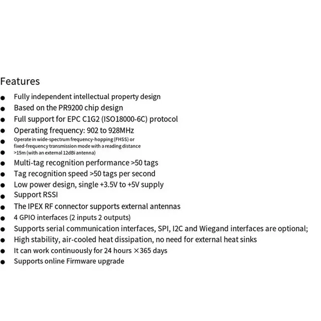 Alt view image 6 of 6 - PR9200 Mini UHF RFID Reader Writer Module 18-26Dbm Power Level 902-928Mhz UHF Band