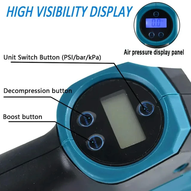 Alt view image 6 of 6 - Tyre Inflator Cordless Air Compressor with Digital Display for Makita 18V Lithium Batteries Handheld Air Pump for Cars