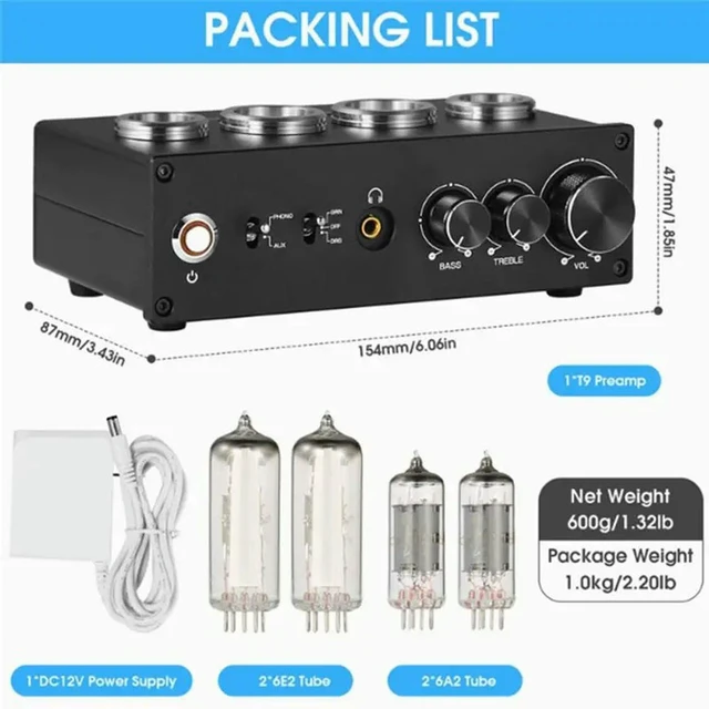 Alt view image 6 of 6 - T9 Mini 6E2 MM/MC Phono Stage Turntable Preamp Hifi Stereo Audio Vacuum Tube Preamplifier Dekstop Headphone Amp