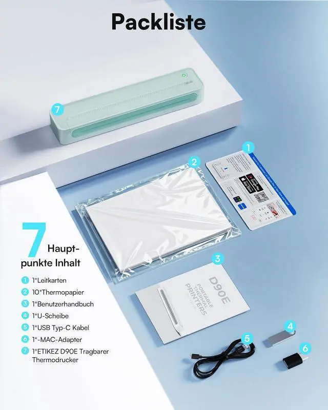 Alt view image 4 of 5 - D90E Portable Printer Wireless for Travel, Bluetooth & USB Inkless Printer Supports 8.5 x 11 Inch Thermal Paper, Compatible with Phone Laptop for Home Use Car Office School, Dark Cyan
