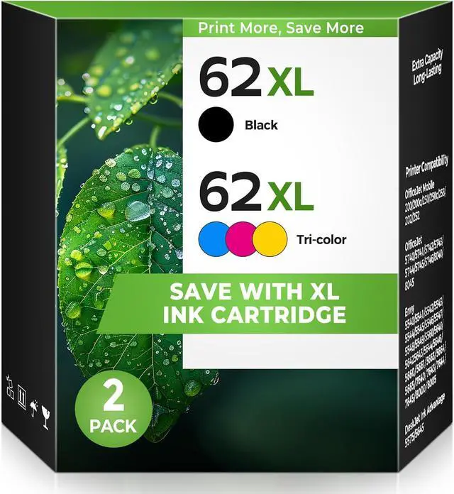 Main image of 62XL 62 Black Ink Cartridges and Color Combo Pack for Envy 7640 5660 Compatible with HP 62xl 62 xl Ink hp62xl hp62 Printer ink Work for Envy 7645 5540 5740 5544 5545 5664 Office Jet 200 250 (2 Pack)