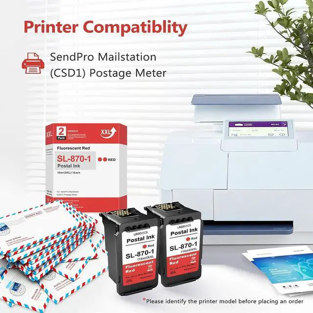 Alt view image 2 of 6 - SL-870-1 XXL Postage Red Ink Cartridge High Capacity Compatible for SL870-1 Fluorescent Red Postal Ink Replacement for Pitney Bowes New SendPro Mailstation Postage Meter (CSD1) -2 Pack
