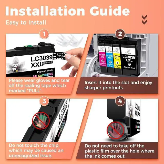 Alt view image 6 of 7 - LC3039 BK/C/M/Y Ink Cartridges Miss Deer Compatible for Brother MFC-J6945DW