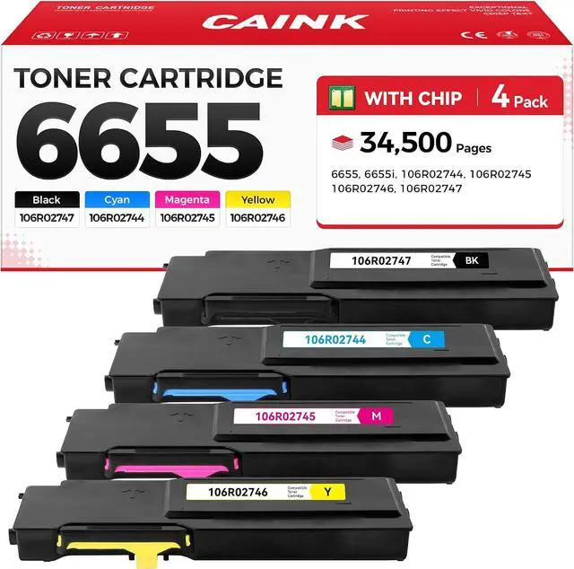 Main image of 6655 Toner Cartridges Set Kit 4-Pack High Capacity Replacement for Xerox 106R02744 106R02745 106R02746 106R02747 Toner Compatible for Xerox WorkCentre 6655 6655i Printer Ink Black Cyan Yellow Magenta