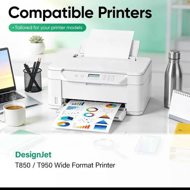 Alt view image 2 of 7 - 738 Ink Cartridges 300-ml 4-Pack High Yield Replacement for HP 738 738XL Ink 498N8A 676M6A 676M7A 676M8A Compatible with HP DesignJet T850 T950 Wide Format Printer Plotters Black Cyan Magenta Yellow