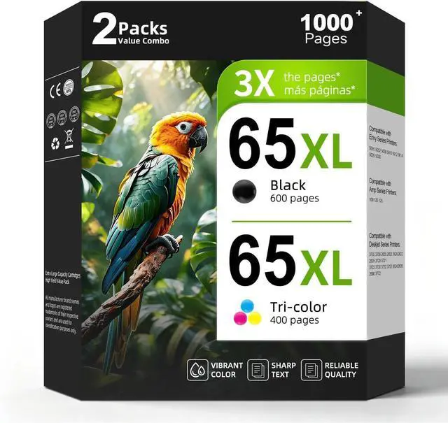 Main image of 65XL Black Color Combo 2-Pack Ink Cartridge Replacement for HP Ink 65 HP65 XL HP65XL work with Envy 5055 5000 5052 5014 5070 5010 Deskjet 3755 3700 3772 2600 3752 2622 2652 2640 2655 3722 3720 Printer