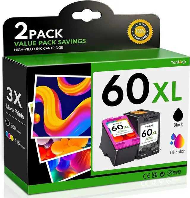 Main image of 60XL Ink Cartridges Combo Pack Replacement for HP Ink 60 60 XL Work for PhotoSmart C4780 C4680 C4795 C4640 D110A D110;Deskjet F4480 F4440 F2430 ;Envy 110 120 111 114 Printers (1 Black, 1 Tri-Color)