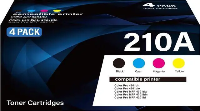 Main image of 210A Toner Cartridge With Chip 4-pack High Yield Replacement for HP 210A W2100A W2101A W2102A W2103A 210X Compatible with HP Color Laser Jet Pro MFP 4301fdw 4201dw 4201dn 4301fdn Printer(B/C/M/Y)