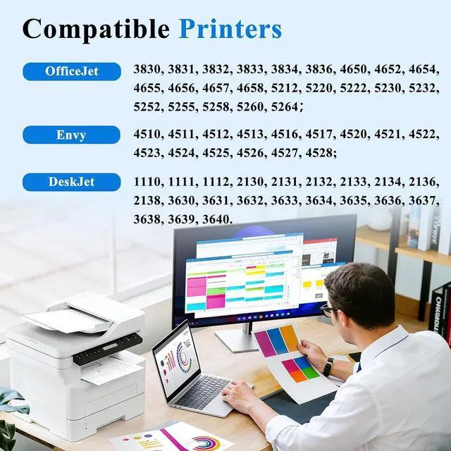 Alt view image 2 of 7 - 63XL Ink Cartridges Replacement for HP 63 Ink Cartridges Combo Pack Compatible with HP Printer Deskjet 3630 3634 1112 Envy 4510 4520 Officejet 4650 5258 5200 3830 5255 4655 4652 2-Pack Black Tri-Color