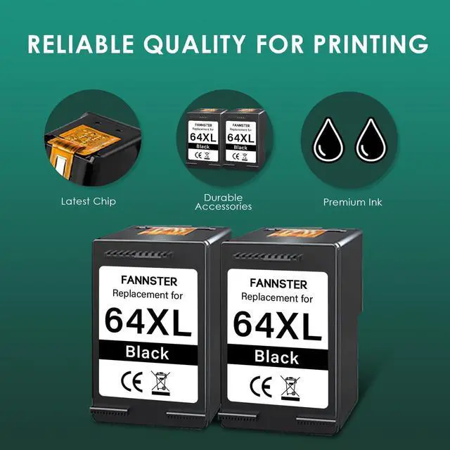 Alt view image 3 of 7 - 64XL Black Ink Cartridge Replacement for HP 64 XL 64 Ink High Yield (2-Pack) Compatible with Envy Photo 7858 7855 7155 6255 6232 Envy Inspire 7955e Tango X Printer