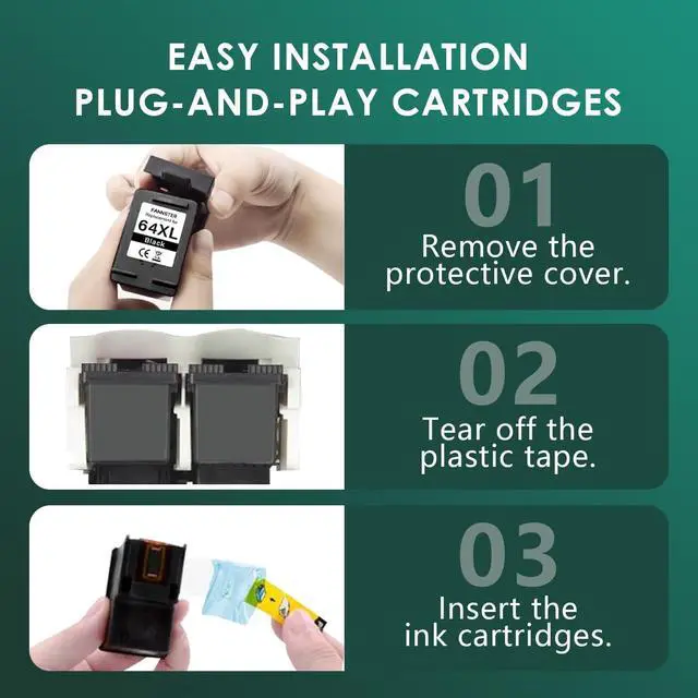 Alt view image 4 of 7 - 64XL Black Ink Cartridge Replacement for HP 64 XL 64 Ink High Yield (2-Pack) Compatible with Envy Photo 7858 7855 7155 6255 6232 Envy Inspire 7955e Tango X Printer