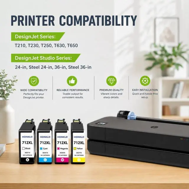 Alt view image 2 of 7 - HOINKLO 712XL Ink Cartridges High Yield Compatible for HP 712 712 XL Ink to use with with DesignJet T210 T230 T630 T650 Studio Plotter Printer (Black, Cyan/Magenta/Yellow)