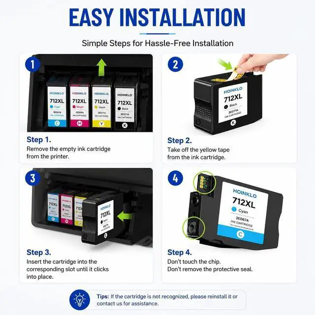 Alt view image 4 of 7 - HOINKLO 712XL Ink Cartridges High Yield Compatible for HP 712 712 XL Ink to use with with DesignJet T210 T230 T630 T650 Studio Plotter Printer (Black, Cyan/Magenta/Yellow)