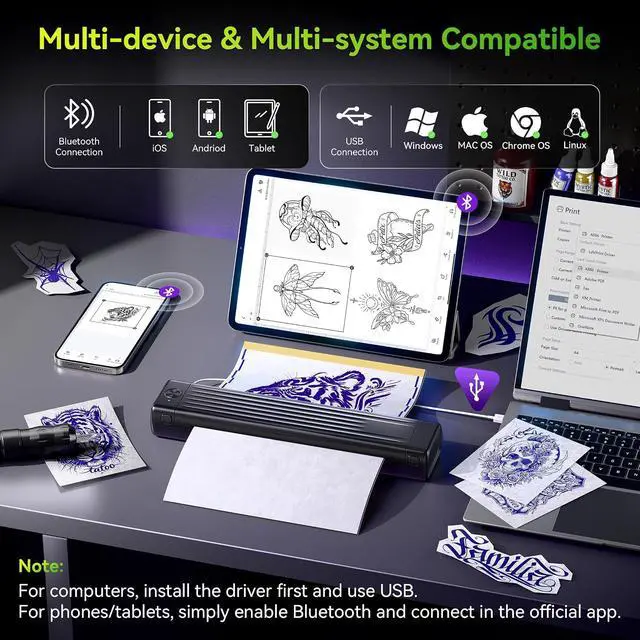 Alt view image 4 of 7 - Itari Tattoo Stencil Printer Kit with 100 Pcs Transfer Paper, Bluetooth