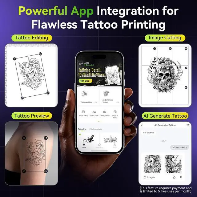 Alt view image 5 of 7 - Itari Tattoo Stencil Printer Kit with 100 Pcs Transfer Paper, Bluetooth