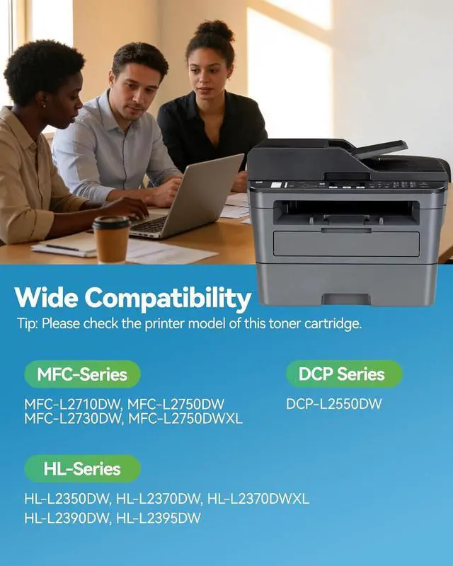 Alt view image 2 of 7 - Compatible TN760 Black Toner Cartridge 4 Pack Replacement for Brother TN760 TN730 for MFC-L2710DW MFC-L2750DW HL-L2350DW HL-L2370DW HL-L2395DW L2390DW DCP-L2550DW Office Business Printer High Yield