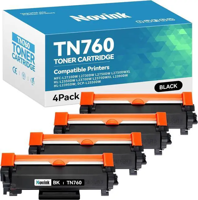 Main image of Compatible TN760 Black Toner Cartridge 4 Pack Replacement for Brother TN760 TN730 for MFC-L2710DW MFC-L2750DW HL-L2350DW HL-L2370DW HL-L2395DW L2390DW DCP-L2550DW Office Business Printer High Yield