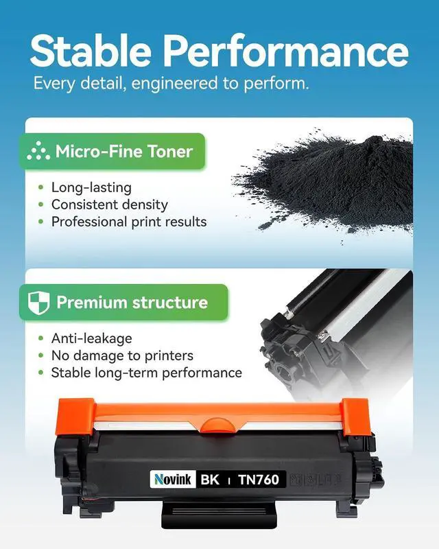 Alt view image 4 of 7 - Compatible TN760 Black Toner Cartridge 4 Pack Replacement for Brother TN760 TN730 for MFC-L2710DW MFC-L2750DW HL-L2350DW HL-L2370DW HL-L2395DW L2390DW DCP-L2550DW Office Business Printer High Yield