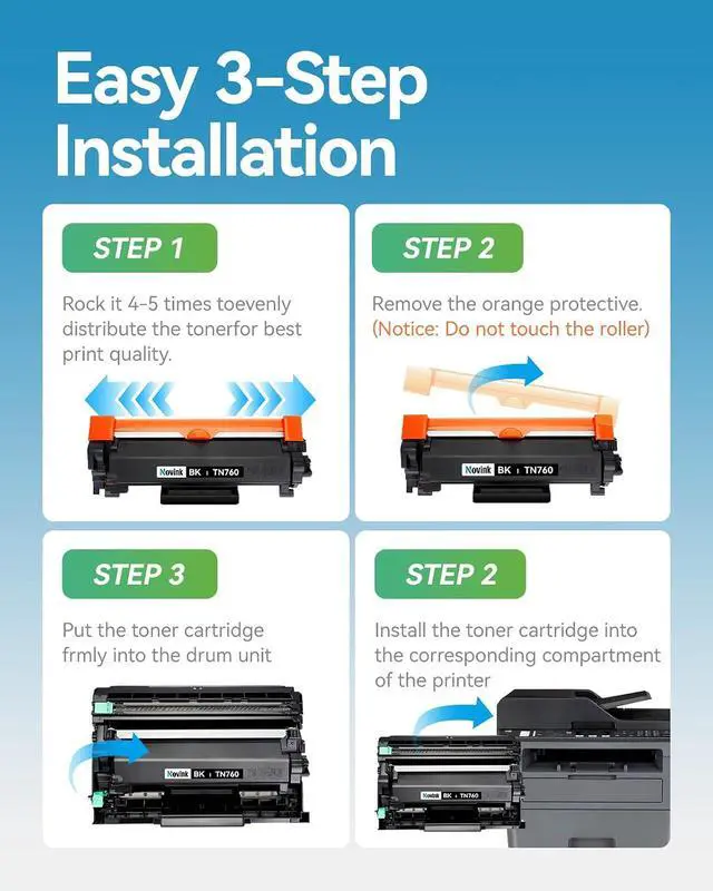 Alt view image 6 of 7 - Compatible TN760 Black Toner Cartridge 4 Pack Replacement for Brother TN760 TN730 for MFC-L2710DW MFC-L2750DW HL-L2350DW HL-L2370DW HL-L2395DW L2390DW DCP-L2550DW Office Business Printer High Yield