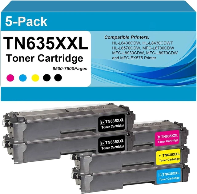 Main image of TN635XXL Super High Yield Toner Cartridge,Black,Cyan,Magenta,Yellow,5-Pack