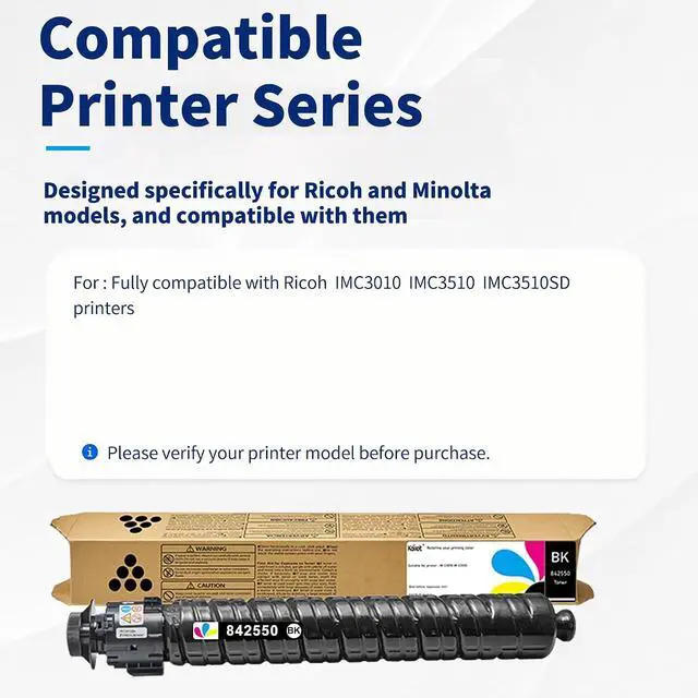 Alt view image 3 of 7 - 842550 Black Toner Cartridge Compatible with Ricoh IM C3010 IM C3510 IMC3010 IMC3510 IM C3510SD Printer, Black, 1-Pack