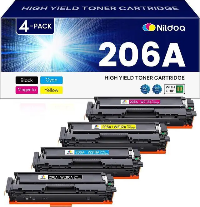 Main image of 206A 206X Toner Cartridges 4 Pack with Chip Compatible 206A W2110A W2111A W2112A W2113A Replacement for HP 206A 206X Black Cyan Yellow Magenta Color Pro M255dw M255nw; MFP M282nw M283cdw Printer Ink