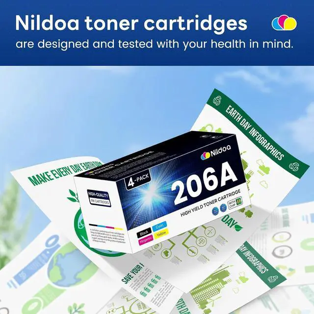 Alt view image 6 of 7 - 206A 206X Toner Cartridges 4 Pack with Chip Compatible 206A W2110A W2111A W2112A W2113A Replacement for HP 206A 206X Black Cyan Yellow Magenta Color Pro M255dw M255nw; MFP M282nw M283cdw Printer Ink