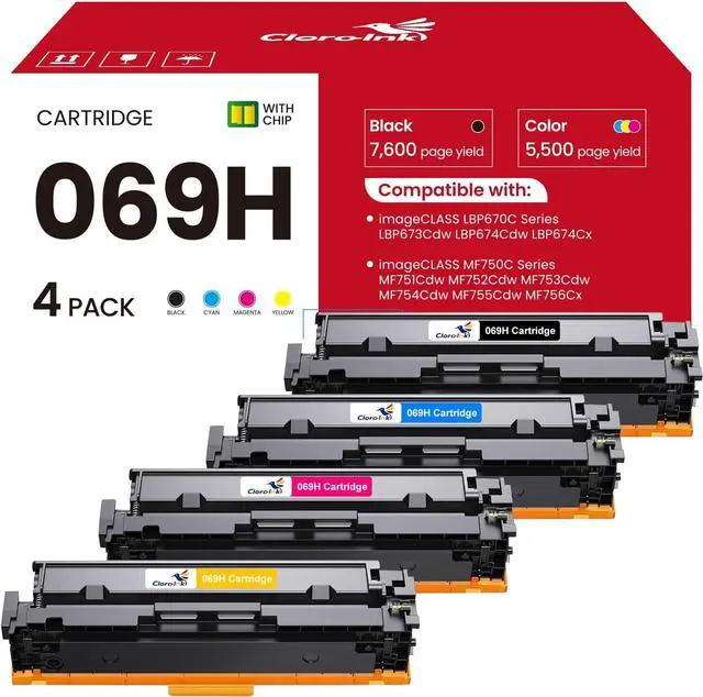 Main image of 069H Toner Cartridge with Chip 4-pack High Yield Replacement for Canon 069 069H Compatible with Canon Color imageCLASS MF750C LBP670C Series MF753Cdw MF754Cdw MF751Cdw LBP674Cdw Printer (B/C/M/Y)