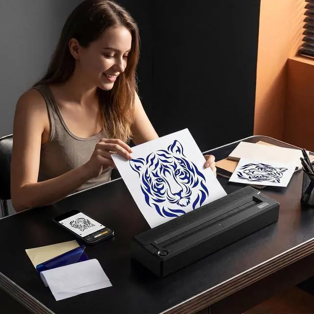 Alt view image 7 of 7 - Tattoo Stencil Printer, Portable Tattoo Printer, Wireless-Bluetooth-Thermal Tattoo Transfer Machine with 10pcs Thermal Papers & 3pcs Transfer Papers, Support Mobile & PC,Black