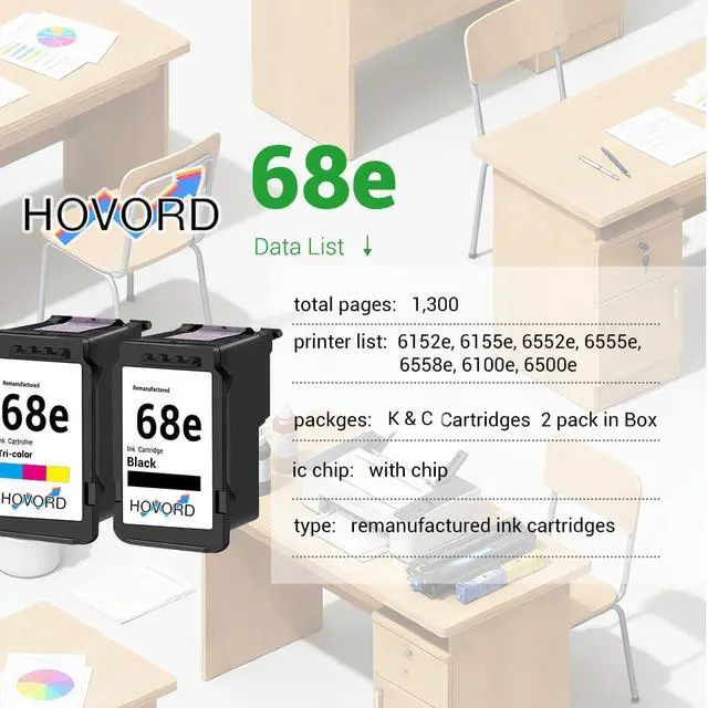 Alt view image 5 of 5 - 68E Ink Cartridge Replacement for HP 68e Works 6100e 6500e Series