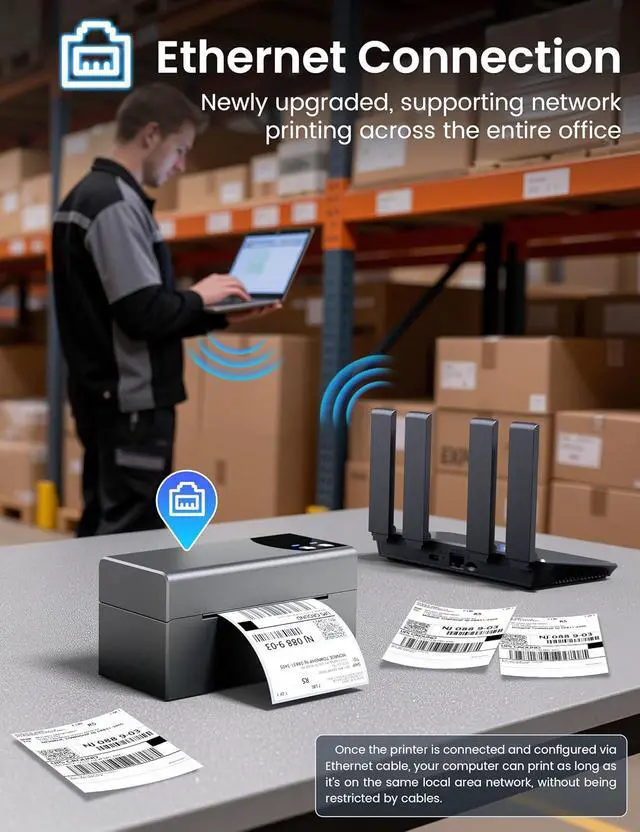 Alt view image 3 of 7 - Phomemo Thermal Label Printer with Ethernet & Bluetooth Connectivity