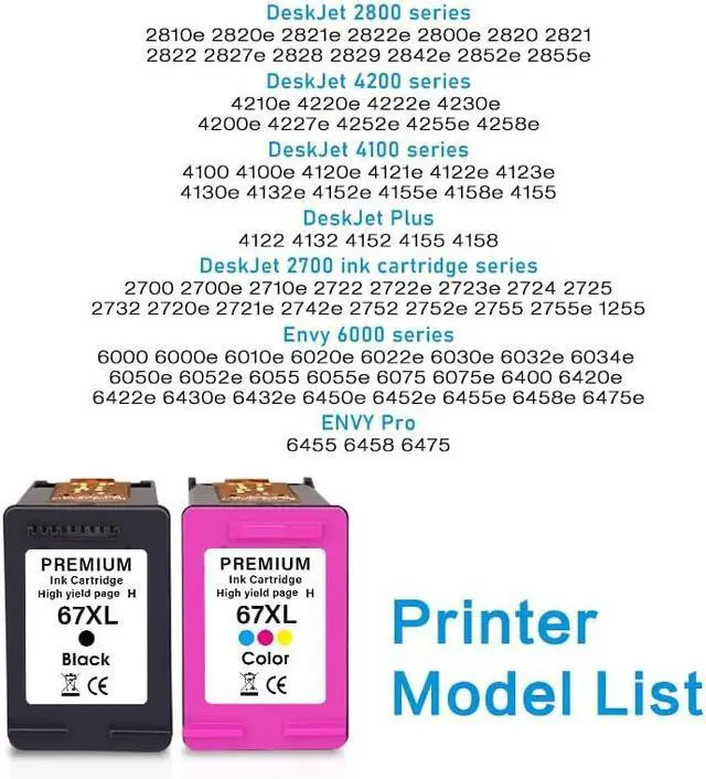 Alt view image 2 of 7 - 67XL Black and Color Combo Pack Ink Cartridges Compatible for HP Ink 67