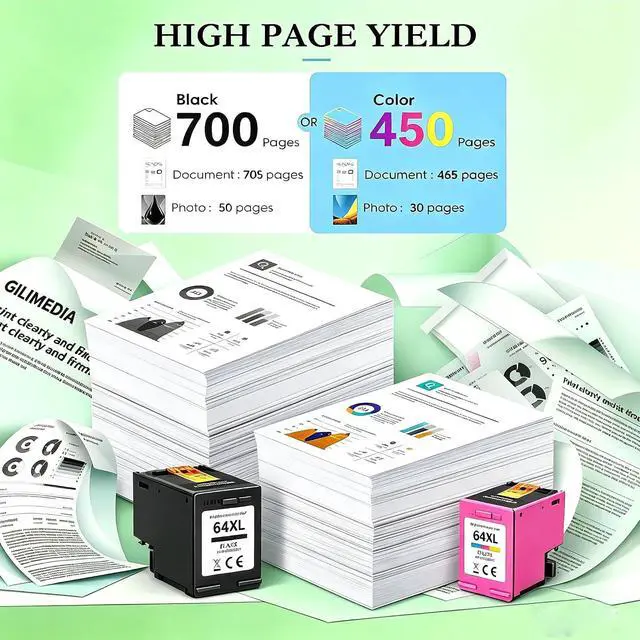 Alt view image 2 of 7 - GILIMEDIA 64XL Black Color Ink Cartridge Compatible for HP 64 Ink, 2 Pack
