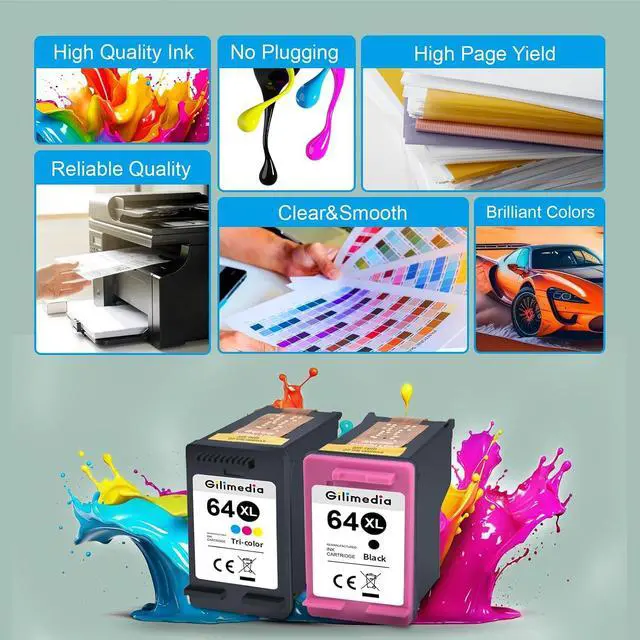 Alt view image 6 of 7 - GILIMEDIA 64XL Black Color Ink Cartridge Compatible for HP 64 Ink, 2 Pack