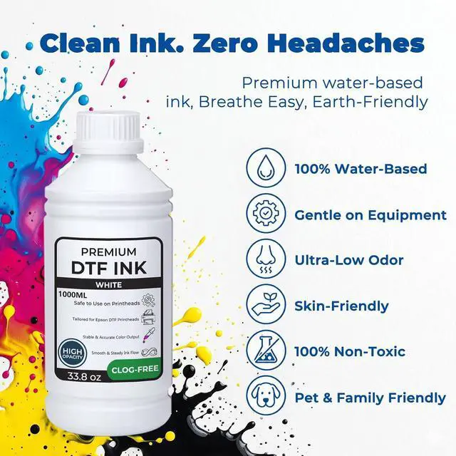 Alt view image 4 of 7 - Premium DTF Ink White 1000ML (33.8oz) - Anti-Clog, No Sediment, High Opacity DTF Transfer Ink for ET8550 L1800 i3200 XP600 XP15000 All DTF Printheads, Smooth Flow for Heat Transfer Film Shirt Printing