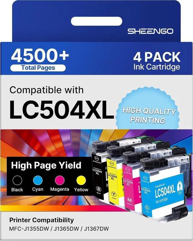 Main image of LC504 LC504XL Ink Cartridges MFC-J1365DW Replacement for Brother LC504 Ink Cartridges for Brother Printer LC 504 XL MFC-J1365DW MFC-J1367DW MFC-J1355DW Ink LC504 XL High Yield, 4 Pack (B/C/M/Y)