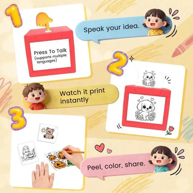 Alt view image 2 of 7 - AI Voice Sticker Maker for Kids, Mini Inkless Thermal Printer, Portable Sticker Printer Machine Box for DIY Crafts, Journaling & Doodles, Birthday Toy Gift for Boys and Girls Ages 3+