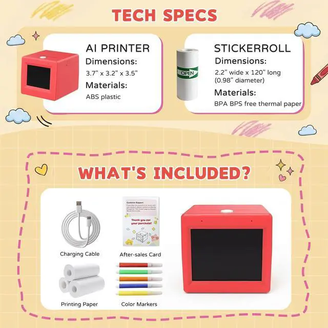 Alt view image 7 of 7 - AI Voice Sticker Maker for Kids, Mini Inkless Thermal Printer, Portable Sticker Printer Machine Box for DIY Crafts, Journaling & Doodles, Birthday Toy Gift for Boys and Girls Ages 3+