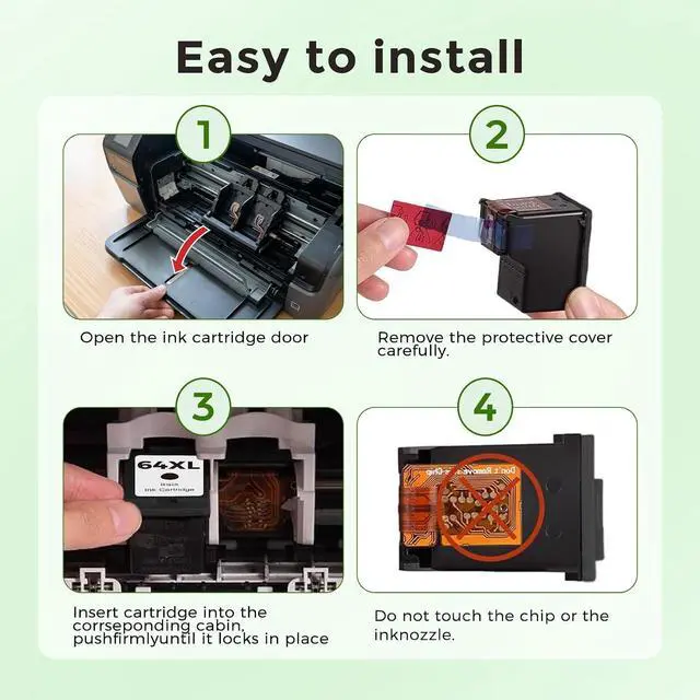 Alt view image 2 of 7 - 64XL Ink Cartridge Black Color Combo Pack Replacement for HP Ink 64 HP64 XL HP64XL for 7858 7855 7120 7155 7158 7164 6255 6252 6232 7100 7800 7900e 7955e 7255e 7950e 7958e 7920 Tango X Series Printers