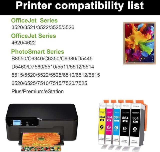 Alt view image 2 of 7 - 564XL High-Yield Ink Combo 5Pack for DeskJet 3520 Photosmart 7520 6520 5520