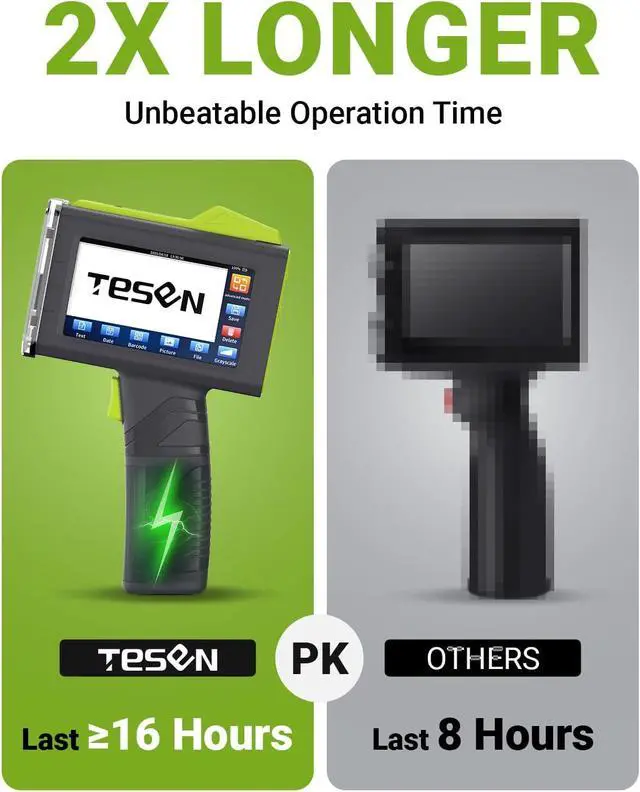 Alt view image 2 of 7 - TESEN New Upgrade Handheld Inkjet Printer with 1/2 Inch (12.7mm) Printhead for Date Time Logo Batch Number QR Code Quick Drying Printing on Plastic Wood Carboard Metal Glass and More (Green)