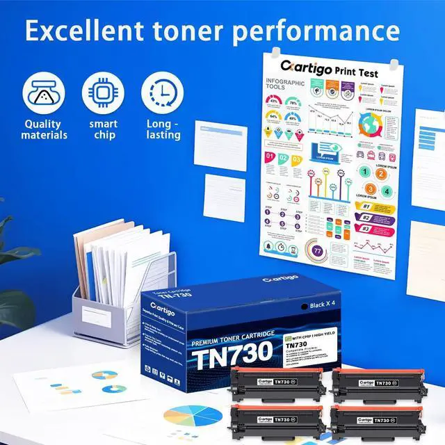 Alt view image 5 of 7 - TN730 Balck Toner Cartridge 4 Pack Replacement for TN-730 TN 730 Compatible with Brother MFC-L2710DW MFC-L2750DW HL-L2350DW HL-L2370DW HL-L2390DW HL-L2395DW DCP-L2550DW Printer