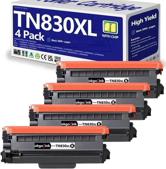 Main image of Compatible TN830XL TN830 Toner Cartridge Replacement for Brother TN-830XL TN-830 XL TN830xl/v Toner with DCP-L2640DW HL-L2460DW HL-L2480DW HL-L2400D HL-L2405W MFC-L2820DW Printer ,4 Pack Black