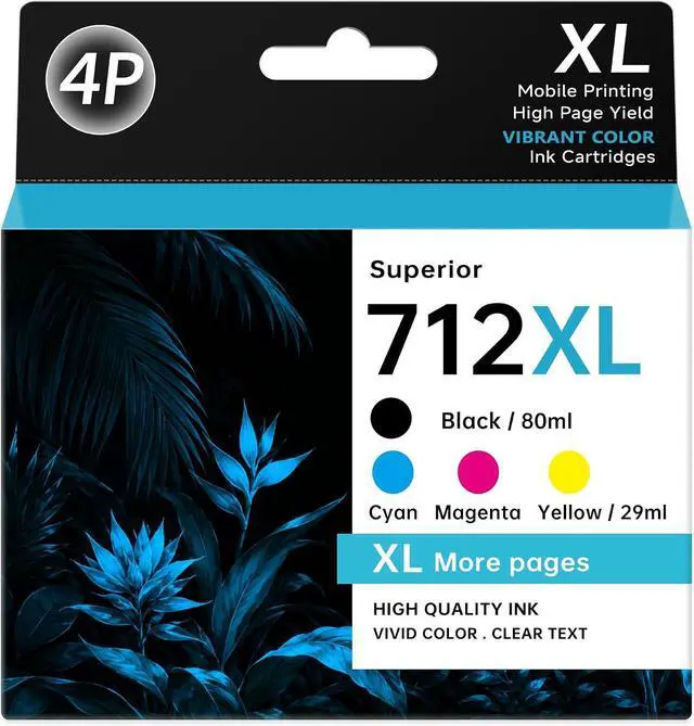 Main image of 712XL 712 Ink Cartridges High Yield Compatible Replacement for HP 712XL 712 Ink Cartridges Combo Pack Works with HP DesignJet T210 T230 T630 T650 Printer (Black, Cyan, Yellow, Magenta, 4 Pack)