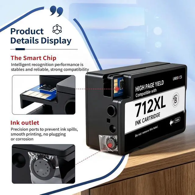 Alt view image 4 of 7 - 712XL 712 Ink Cartridges High Yield Compatible Replacement for HP 712XL 712 Ink Cartridges Combo Pack Works with HP DesignJet T210 T230 T630 T650 Printer (Black, Cyan, Yellow, Magenta, 4 Pack)