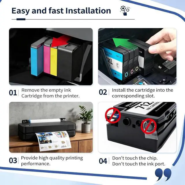 Alt view image 7 of 7 - 712XL 712 Ink Cartridges High Yield Compatible Replacement for HP 712XL 712 Ink Cartridges Combo Pack Works with HP DesignJet T210 T230 T630 T650 Printer (Black, Cyan, Yellow, Magenta, 4 Pack)